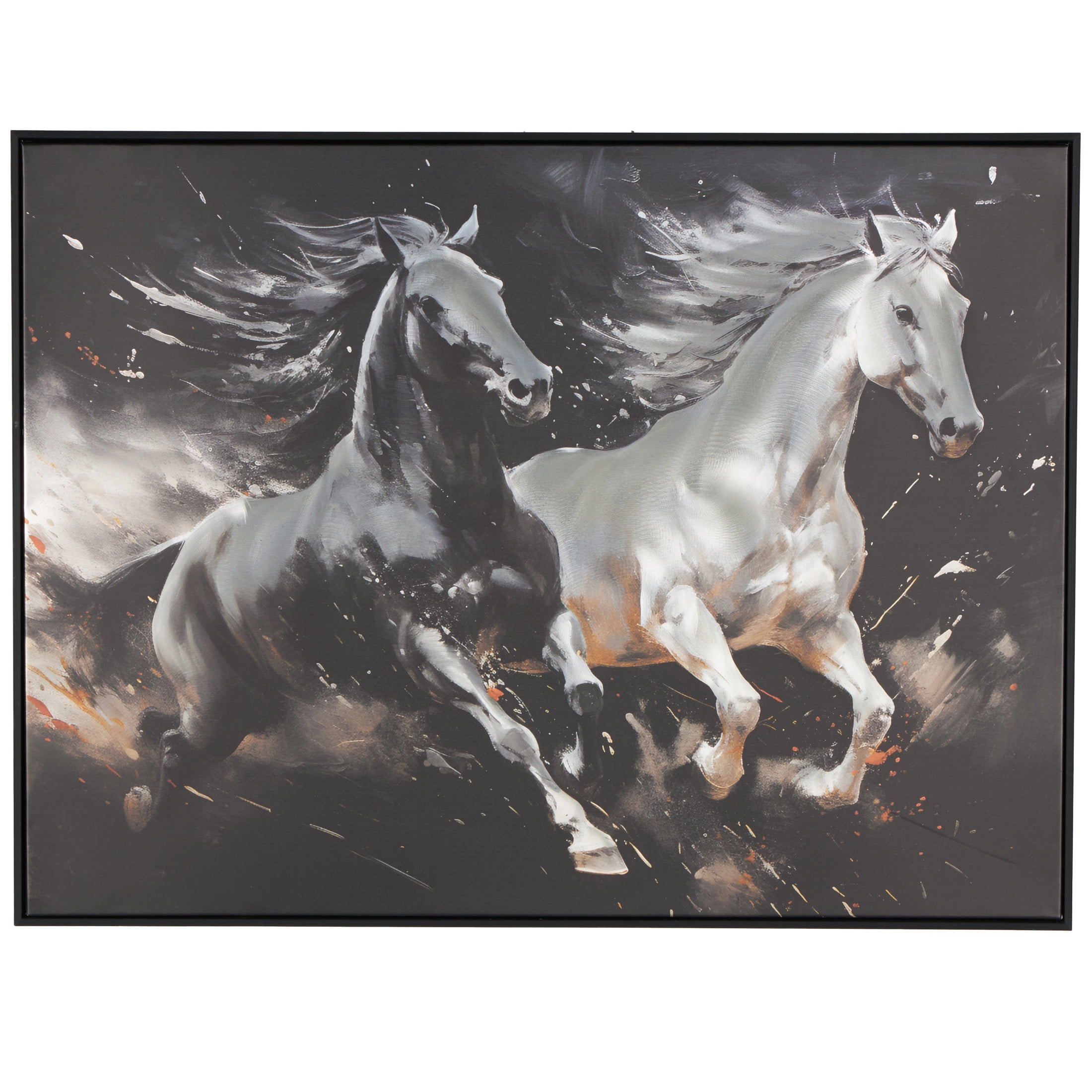 40" x 30" Running Horse Framed Wall Art with White and Orange Accents, by DecMode