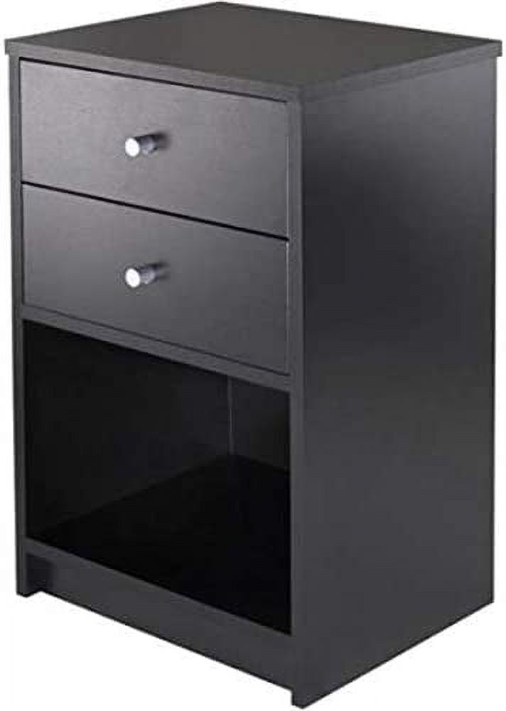 Black Transitional 2-Drawer Rectangular Nightstand