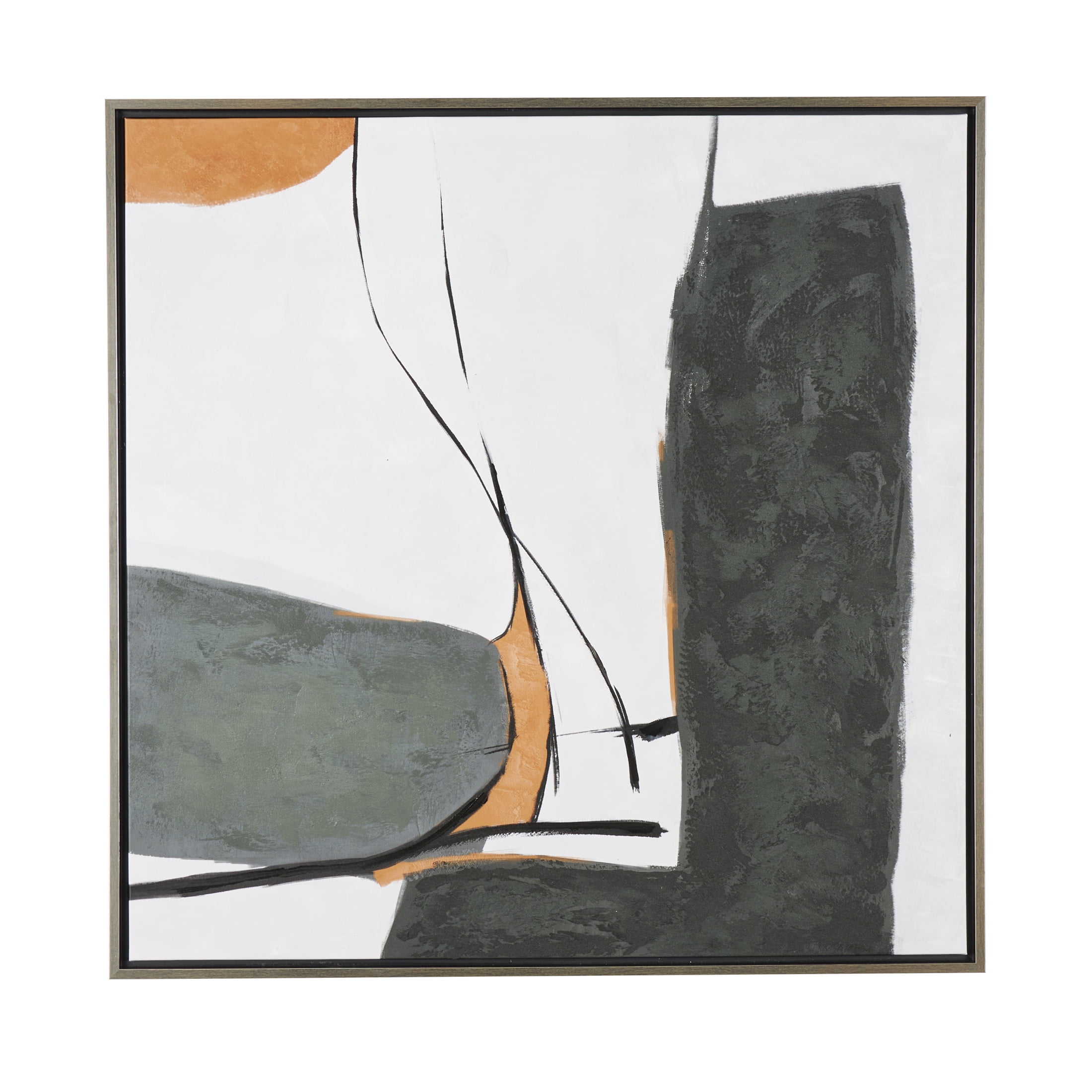 40" x 39" Line and Shape Abstract Framed Wall Art with Orange Accents, by DecMode