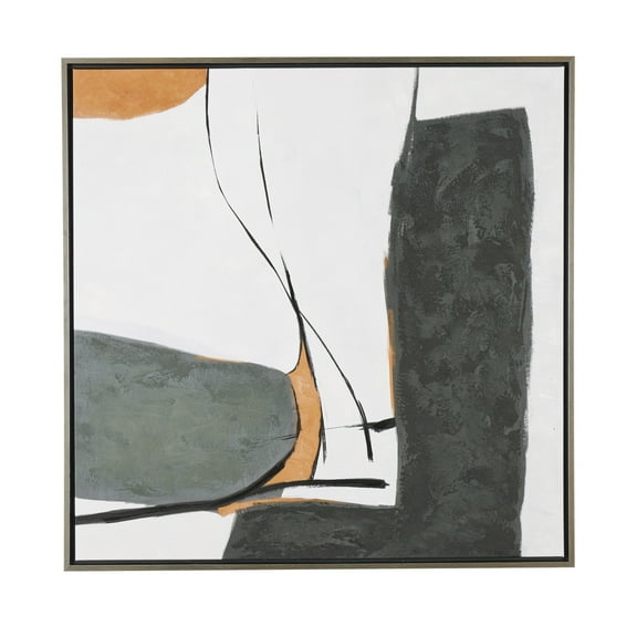 40" x 39" Line and Shape Abstract Framed Wall Art with Orange Accents, by DecMode