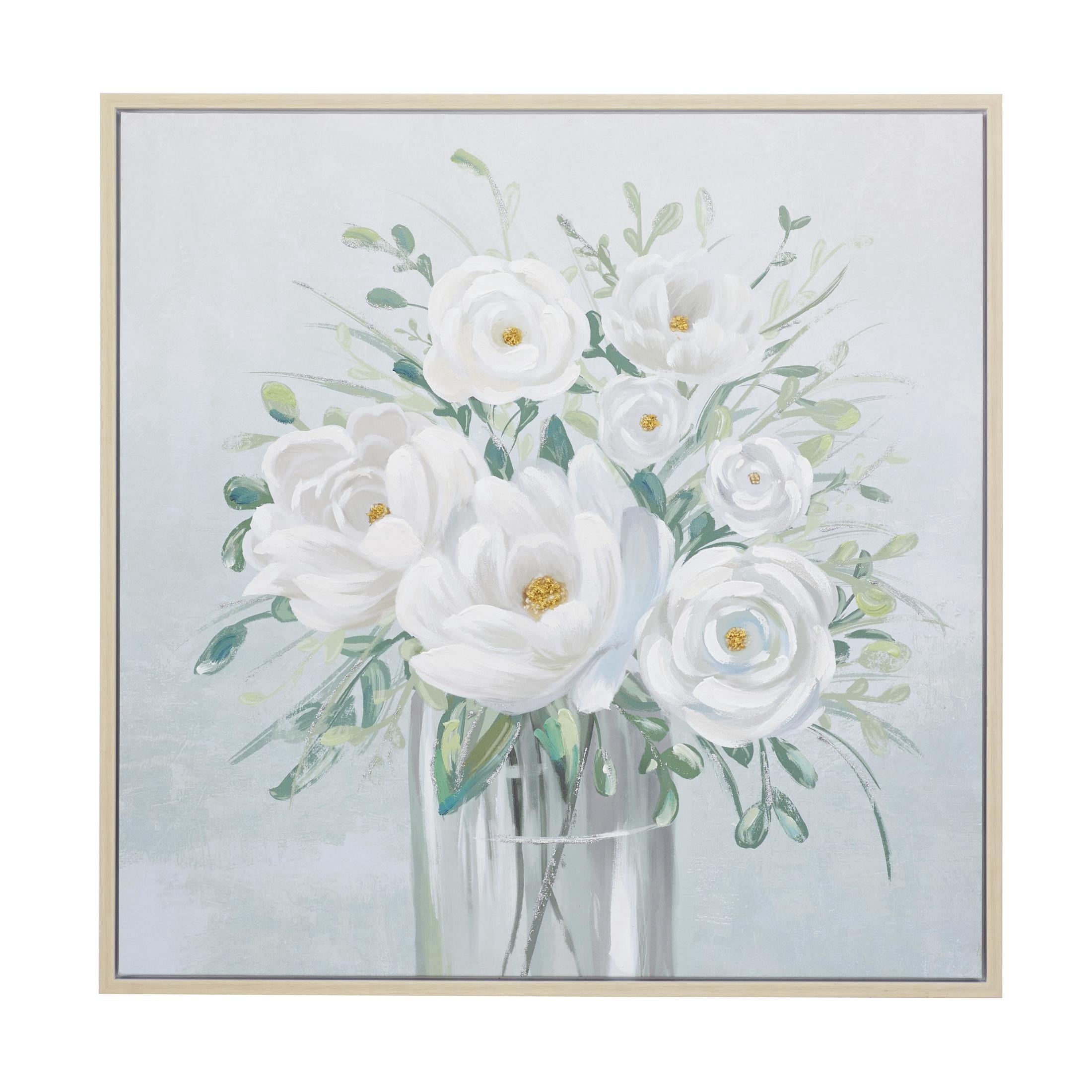 40" x 40" Bouquet Floral Framed Wall Art with Tan Frame, by DecMode