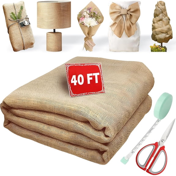 40 x 40 Feet Burlap Roll Multipurpose Burlap Tree Wrap High Density Jute Fiber, Weed Barrier, Craft Projects and Party Decor