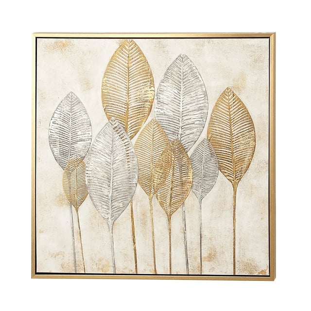 40" x 40" Leaf Framed Wall Art with Gold Frame, by CosmoLiving by