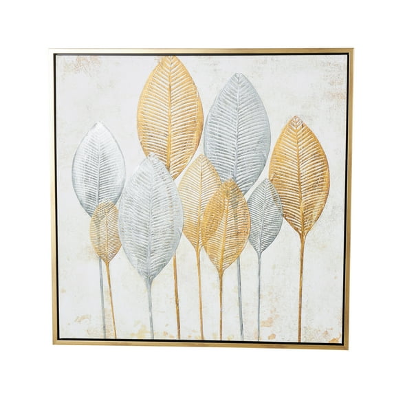 40" x 40" Leaf Framed Wall Art with Silver Accents and Gold Frame, by CosmoLiving by Cosmopolitan