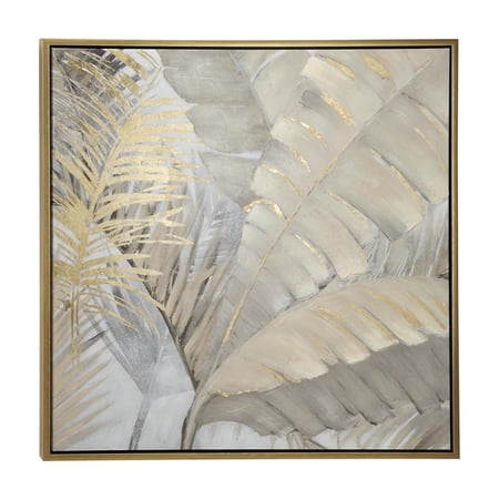 40" x 40" Metallic Layered Leaf Palm Tree Framed Wall Art with Gold Foil Accents, by CosmoLiving by Cosmopolitan