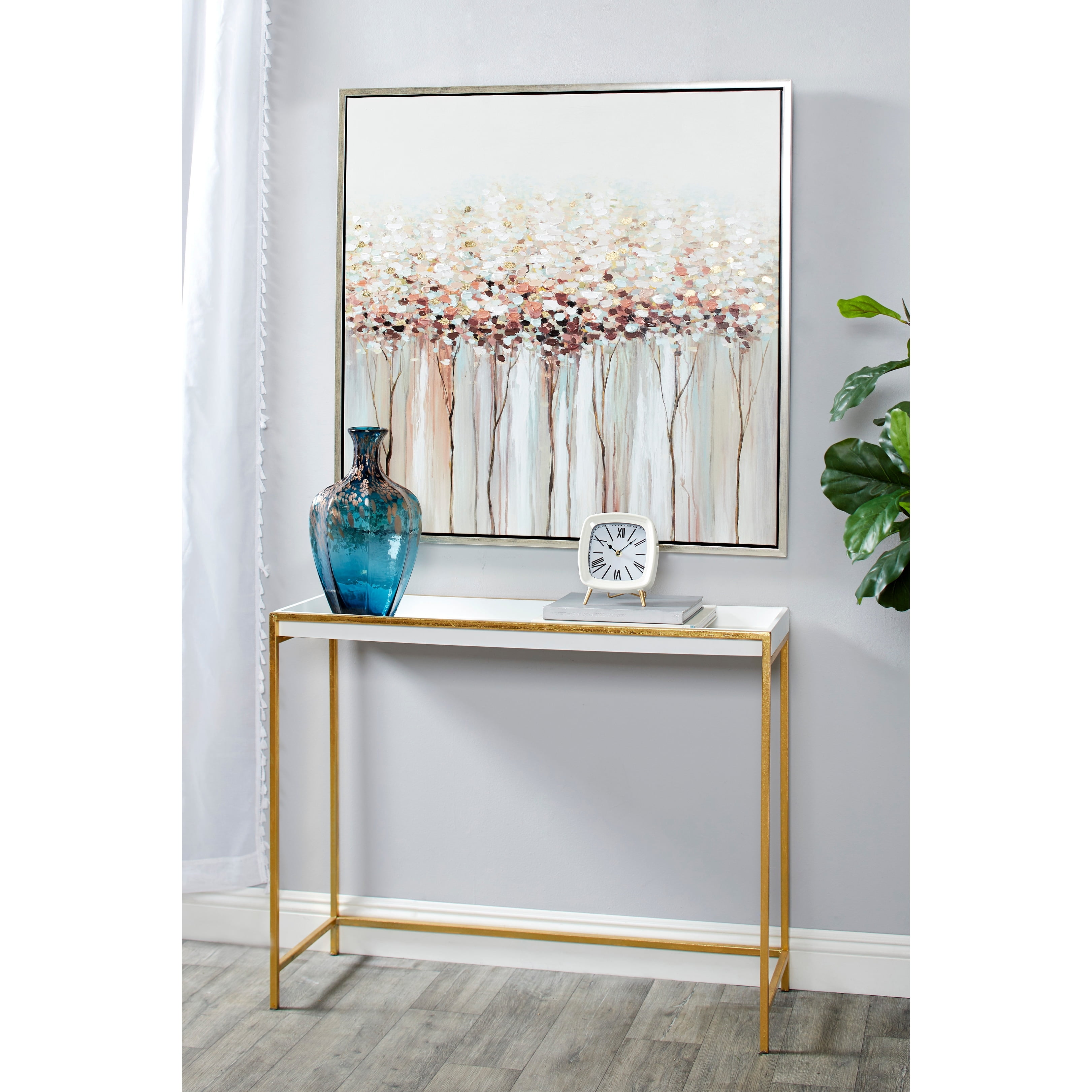 White and Beige Abstract Tree Framed Canvas Wall Art
