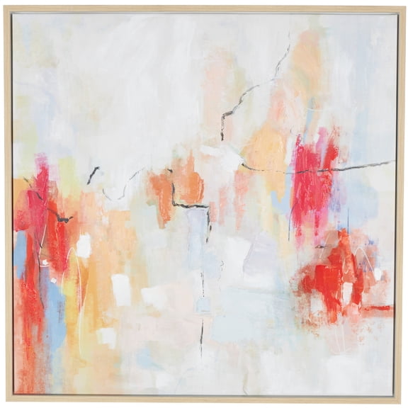 40" x 40" Watercolor Blotch Abstract Framed Wall Art with Light Brown Frame, by DecMode