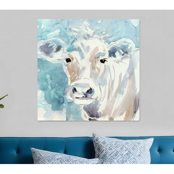 40" x 40" Watercolor Soft Pastel Cow Canvas Wall Art