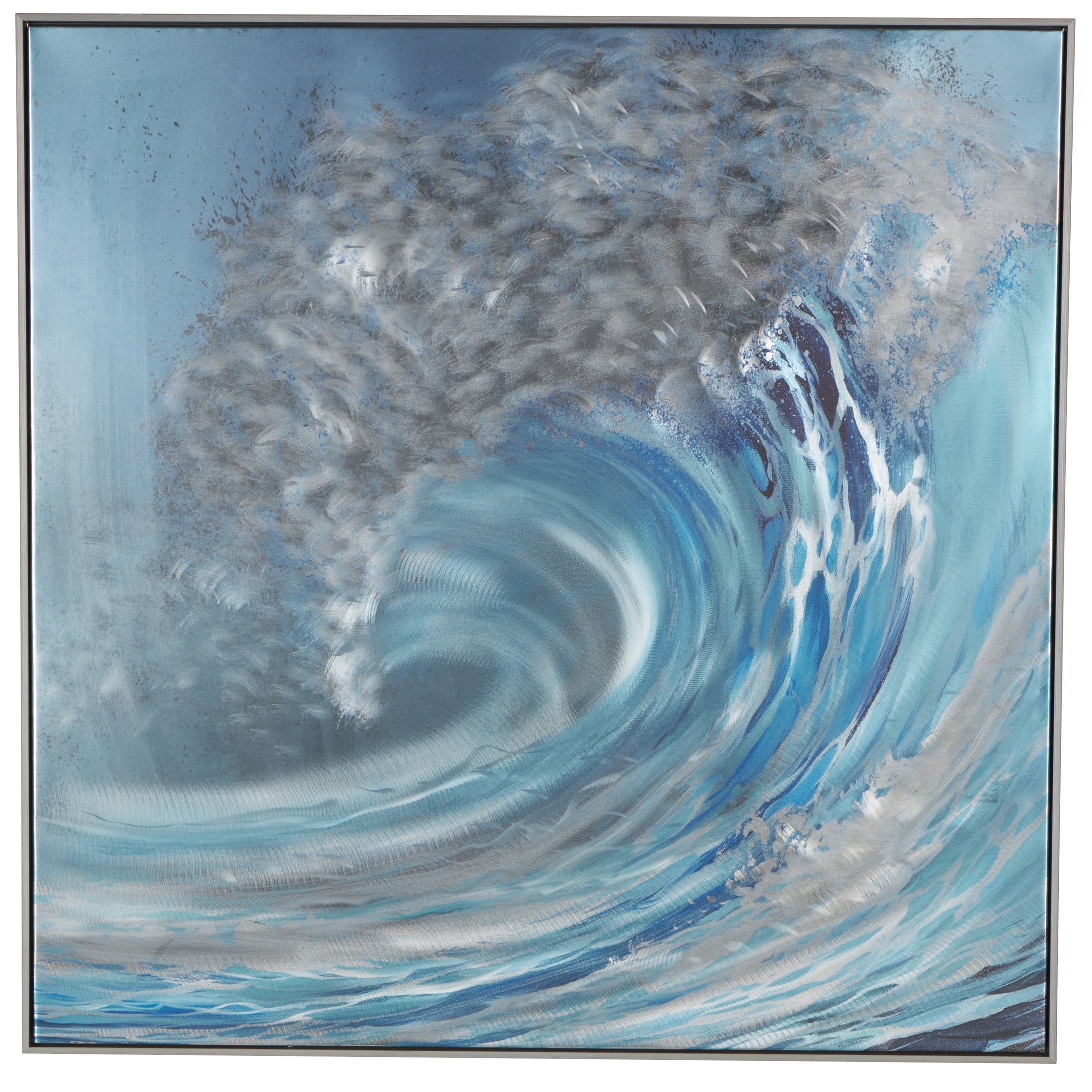 40" x 40" Wave Nautical Framed Wall Art with Silver Frame and White Accents, by DecMode