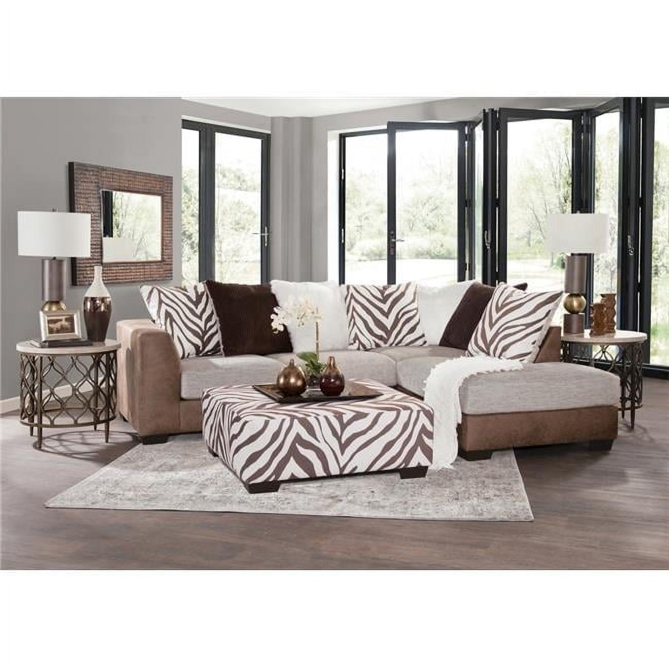Brown and White Zebra Print Upholstered Square Ottoman