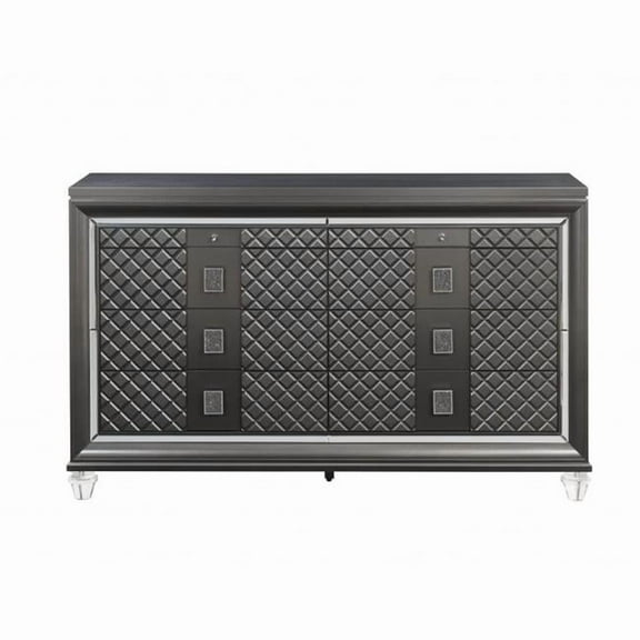 40 x 65 x 18 in. Metallic Gray Solid & Manufactured Wood Eight Drawers Standard Dresser