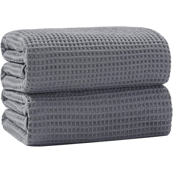 40 x 80 Inches  Bath Sheets Towels Microfiber Waffle  Bath Towels for Bathroom Quick Dry Lightweight (Dark Grey, Bath sheets-2PCS)