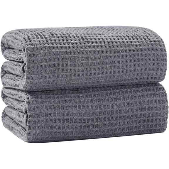 40 x 80 Inches Extra Large Bath Sheets Towels Microfiber Waffle Oversized Bath Towels for Bathroom Quick Dry Lightweight (Dark Grey, Bath sheets-2PCS)