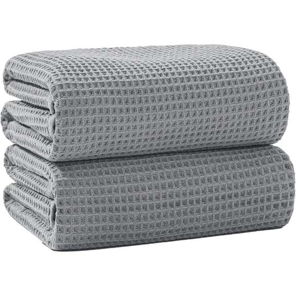 40 x 80 Inches Extra Large Bath Sheets Towels Microfiber Waffle Oversized Bath Towels for Bathroom Quick Dry Lightweight (Grey, Bath sheets-2PCS)