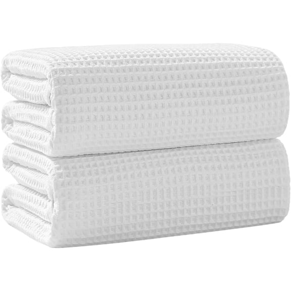 40 x 80 Inches Extra Large Bath Sheets Towels Microfiber Waffle Oversized Bath Towels for Bathroom Quick Dry Lightweight (White, 2PCS)
