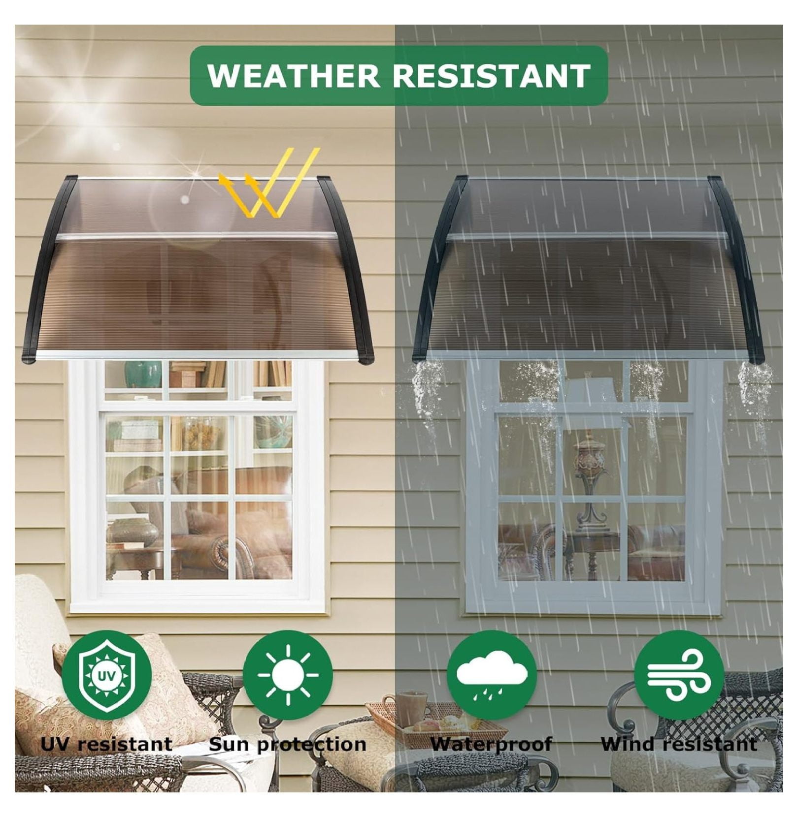 40" x 40" Door Window Awning Exterior, Polycarbonate Cover Entry Door