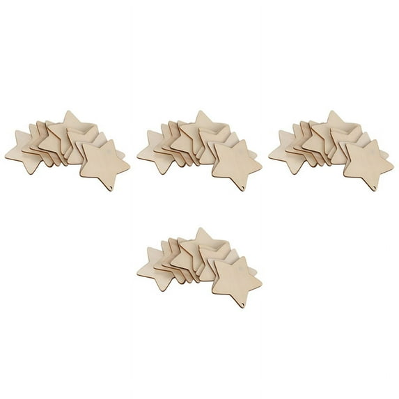 40 x Wooden Star Shapes, Plain Wood Craft Tags with Hole (10cm)