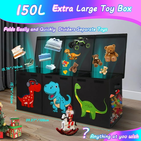 40"x16"x16" Extra Large Dinosaur Toy Chest, Collapsible Sturdy Storage Organizer for Kids, Boys and Girls, Storage Bins for Playroom, Bedroom, Nursery, or Living Room