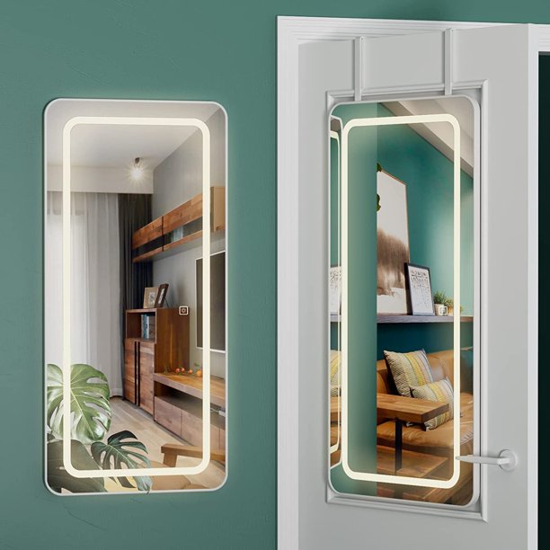 40"x19" LED Lighted Over The Door Hanging Mirror, Wall Mounted Mirror