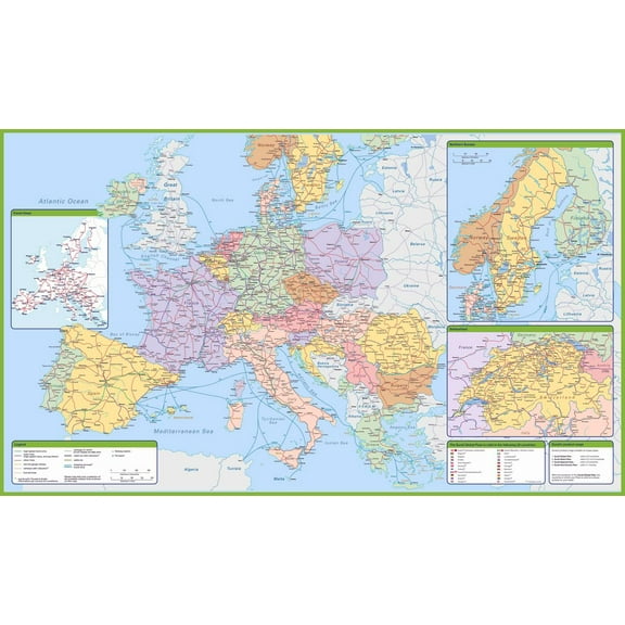 40"x24" Heavyweight Photo Paper Quality Poster: Maps of Europe and European countries Political maps, Administrative and Road maps, Physical