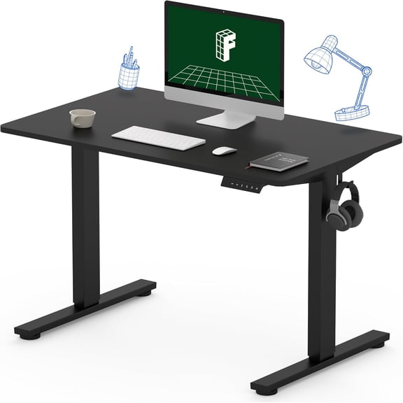 40"x24" One-Piece Electric Standing Desk, 1" Thick Seamless Desktop for Home Office, Study & Multi-Monitor Setup, Black
