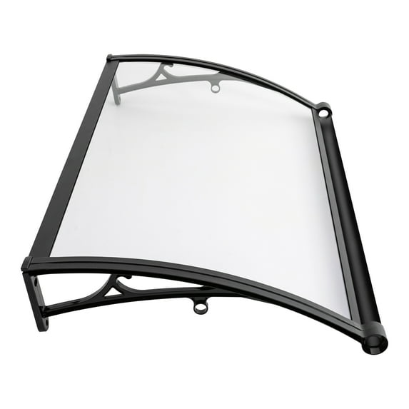 40"x24" Patio Porch Awning, Window Awning Door Canopy with Gutter, UV Rain Snow Protection, Hollow Sheet (Black Bracket+Clear Board)