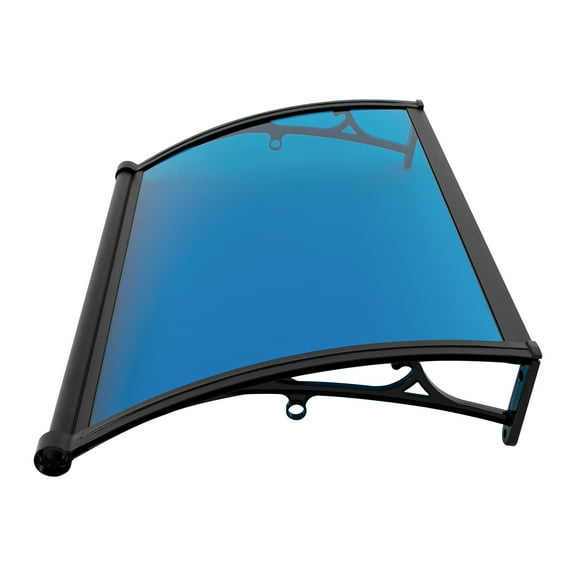 Window Awning Door Canopy with Gutter, 40"x24" Patio Porch Awning, UV Rain Snow Protection, Hollow Sheet (Black Bracket+Lake Blue Board)