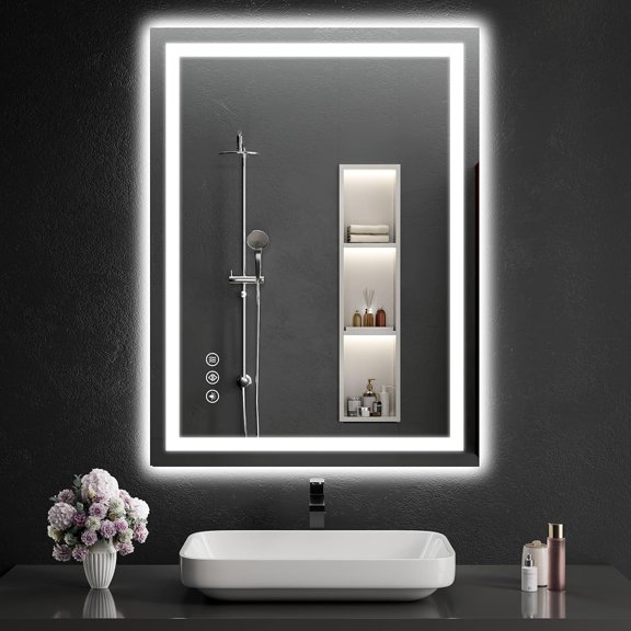 40"x30" Dimmable LED Bathroom Mirror with Anti-Fog Backlit and Front Lit Memory Function Shatter-Proof Tempered Glass