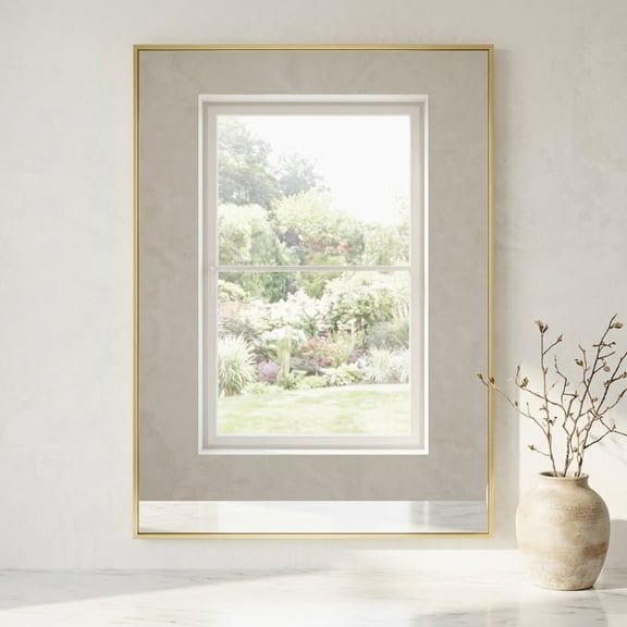 40"x30" Gold Wall Mirror, Metal Framed Bathroom Vanity Mirror, Large Rectangular Mirror for Fireplace Mantle, Transitional Decor, Flush Mount