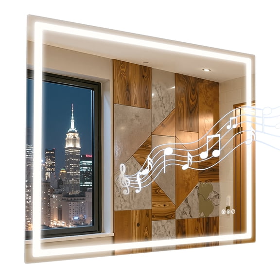 40"x32" LED Bathroom Mirror,Wall Mounted Vanity Mirror with Light,Bluetooth-Compatible Speaker,Anti Fog Smart Vanity Mirror with Memory