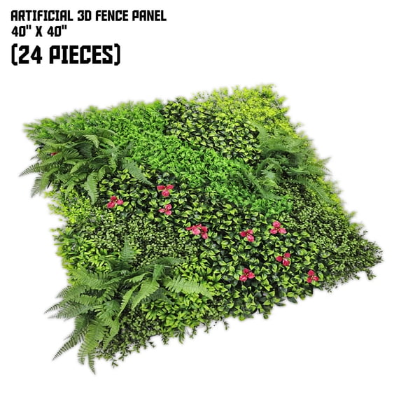 40"x40" inch Sunshades Depot Artificial #9 3D Mixed Panel Fence Privacy Screen Evergreen Hedge Panels Fake Plant Wall (24pc)