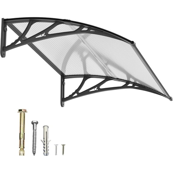 40"x48" Awnings for Doorways Polycarbonate Patio Sun Shade Cover Black Bracket & Transparent Board