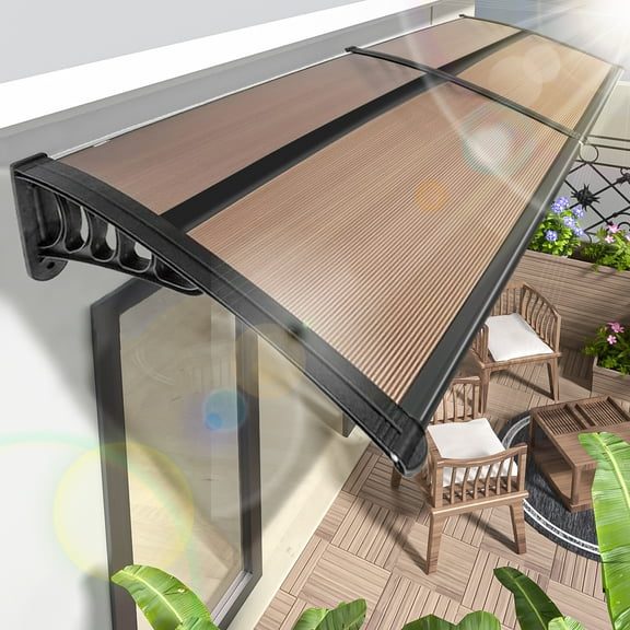 40"x48" Window Awning Canopy Over Patio, Easy to Install at Door Entrances, Porches, and Courtyards, Exterior Awnings Against Rain and Snow with Aluminum Bar, Coffee