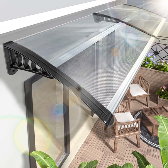 40"x48" Window Awning Canopy Over Patio, Easy to Install at Door Entrances, Porches, and Courtyards, Exterior Awnings Against Rain and Snow with Aluminum Bar, Transparent