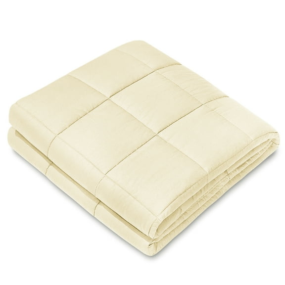 40"x60" 10lbs Weighted Blanket, Beige Premium Cotton Fabric with Duvet Ties for Calm Sleep