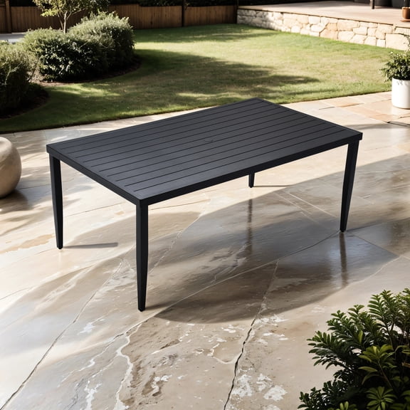 40"x70" Rectangle Aluminum Outdoor Table, Ember Black - , Lightweight, Modern Minimalist Look With Umbrella Hole Dining Table 40"x70", Black. Strong, Contemporary
