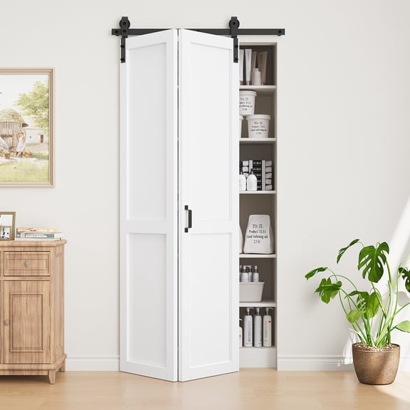 40"x84" 84'' Solid + Manufactured Wood double Bi-Fold Barn Doors Primed ready for use