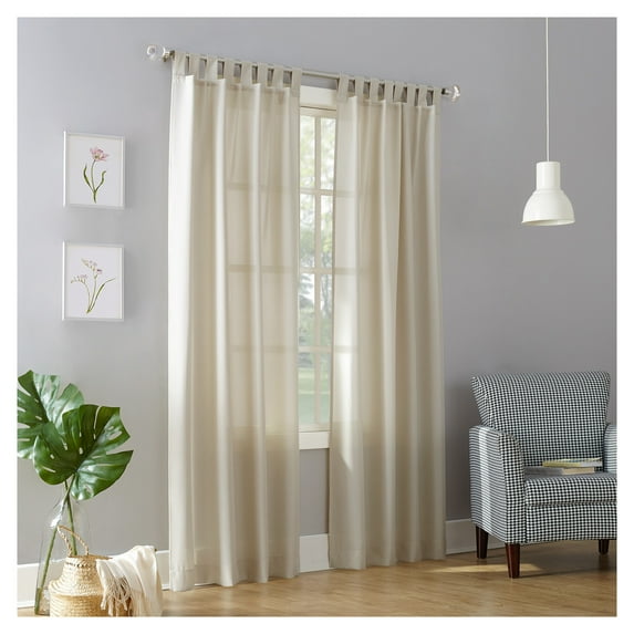 40"x95" Light Filtering Semi-Sheer Joshua Heathered Texture Tab Top Curtain Panel Off-White: Sheer Curtain Panel
