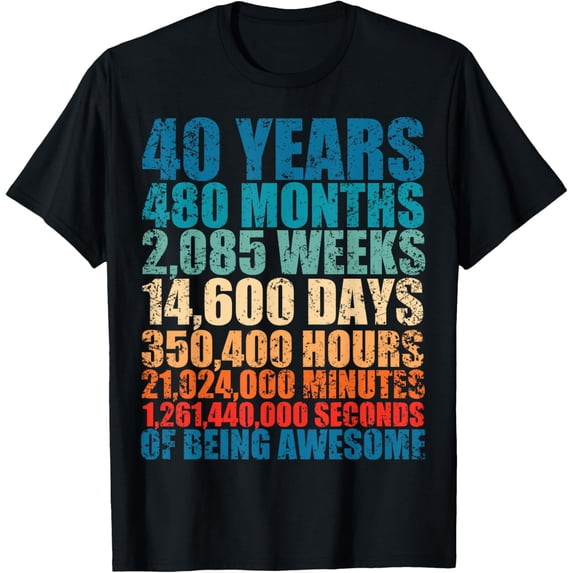 40 years old 480 months weeks days of being super retro T-ShirtMen and women, Black T-shirt, size: Extra large