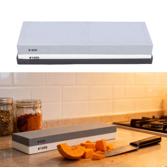 400 1000 Grit Dual Sided Whetstone With Anti Slip Base White Corundum For Kitchen Grey And White