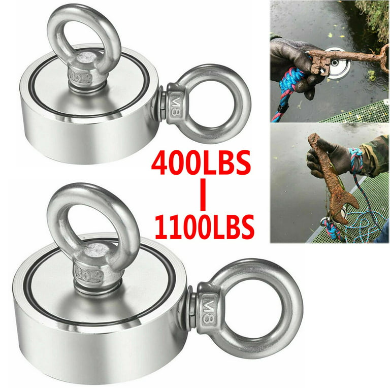 400-1100LBS Double Ring Fishing Magnet Kit Pull Force Heavy Duty