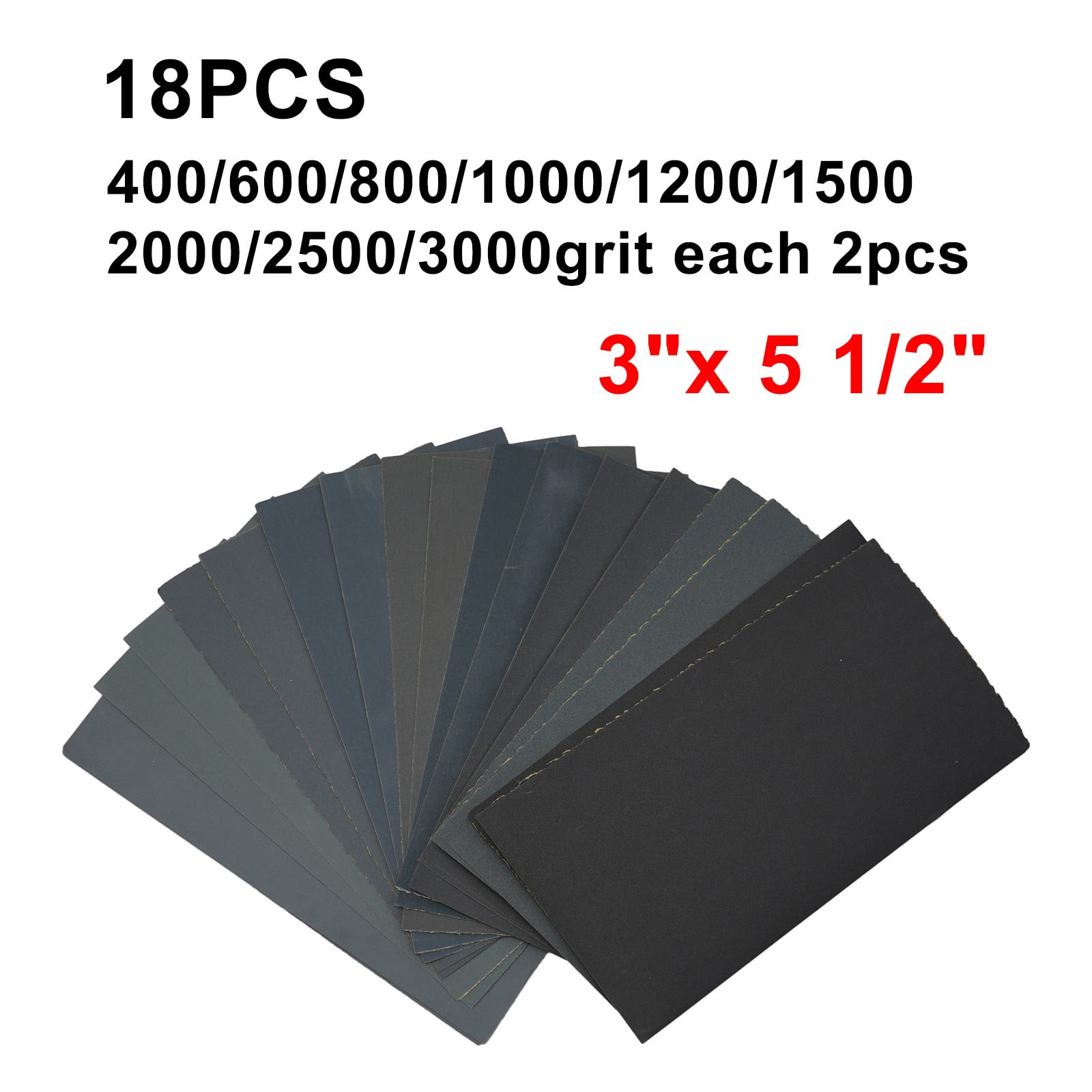 4003000 Grit Silicon Carbide Wet Dry Sandpaper Set 18Pcs for Wood Metal Glass Plastic Ceramic