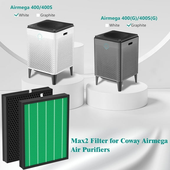 400/400S Filters Set for AIRMEGA MAX2 400 400s 400(G) 400s(G) Purifier 2-in-1 of 2 Green H13 True HEPA Filter and Activated Carbon Filter, 4 Pcs (2 Sets)