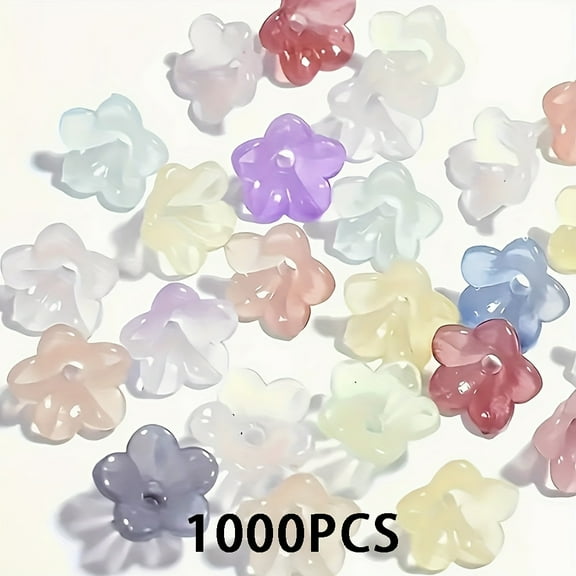 400/500/1000pcs Mixed Random Gradient Color Flower Acrylic Beads, Suitable for DIY Jewelry Making, Bracelets, Necklaces, Earrings Accessories