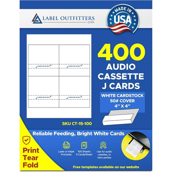 400  Audio Cassette J-Cards for Insertion in Cassette Tape Cases