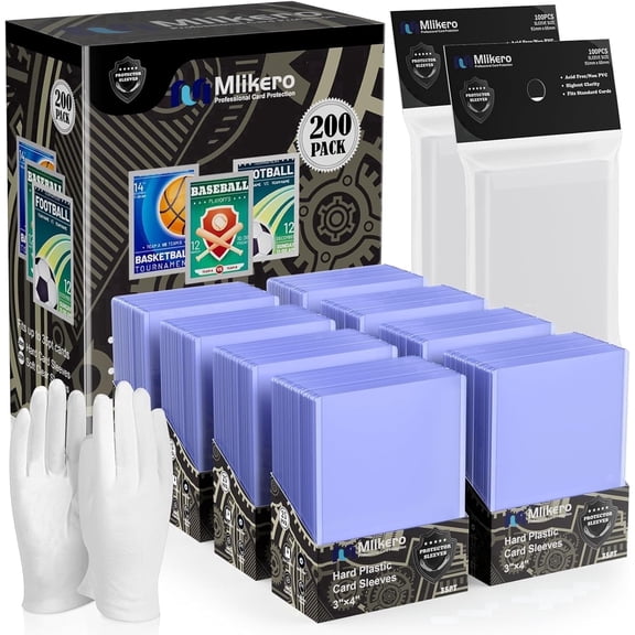 Mlikero 400 Card Sleeves Top Loaders for Cards, 3"X4" Toploaders, Premium Football Card Protectors Hard Plastic for Sports and Game Cards (200 TopLoaders + 200 Clear Sleeves)