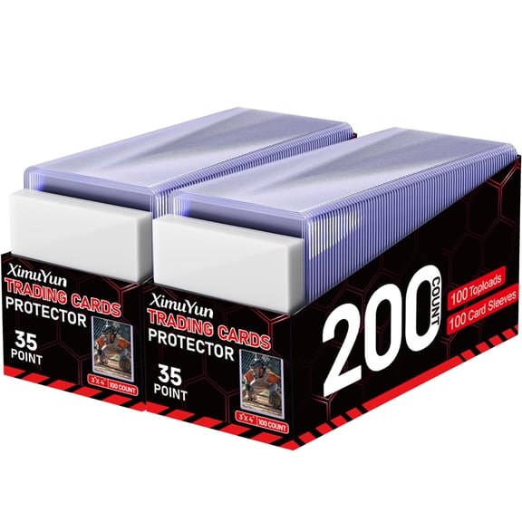 400 Card Sleeves Hard Plastic, XIMUYUN 3"X 4" Trading Card Holder, 35PT | Baseball Cards Protectors for Sports Football Game Cards (200 Hard Sleeves 200 Soft Sleeves