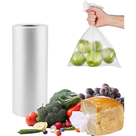 400 Count 10 x 14 Inches Clear Plastic Produce Bags Roll, Clear Grocery Bag for Bread, Fruits, Vegetable, Kitchen, 400 Bag/Roll - 1 Rolls, Total 400 Bags
