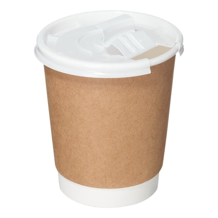 EcoQuality 8 oz Disposable Double Wall Insulated Paper Coffee Cups with Lids, Kraft Hot Beverage Cups for Coffee, Tea & Hot Chocolate (400)