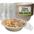 thumbnail image 1 of [400 Pack] 32 oz Round Disposable Compostable Paper Bowls with Dome Lids Heavy-Duty, Eco-Friendly Natural Bagasse Unbleached, Heat Resistant, 100% Salad Bowls Alternative to Plastic, 1 of 9